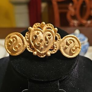 Vintage Gold Heart Motif Hair Clip Barrette Brushed Gold Wedding Cocktail